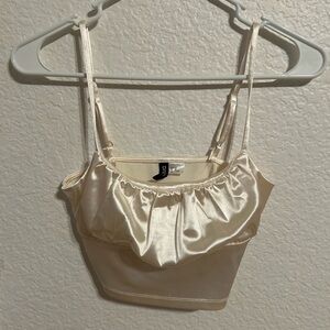 Cream Satin Crop Top